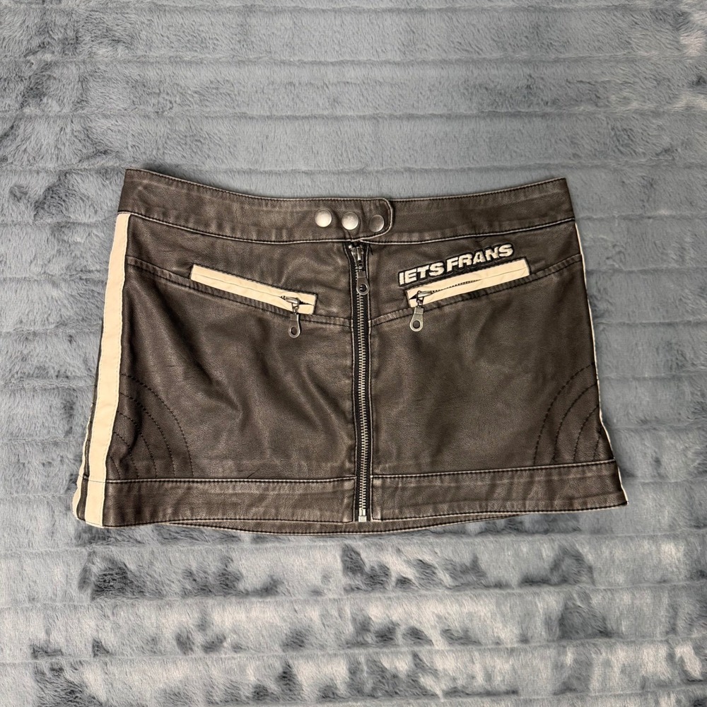 Urban Outfitters iets frans Moto Faux Leather Mini Skirt XS Black Cream Racing